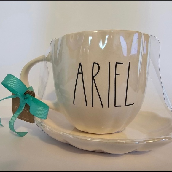 Rae Dunn White Little Mermaid Ariel Princess Collection Set Cup and Saucer NWT - Picture 2 of 6